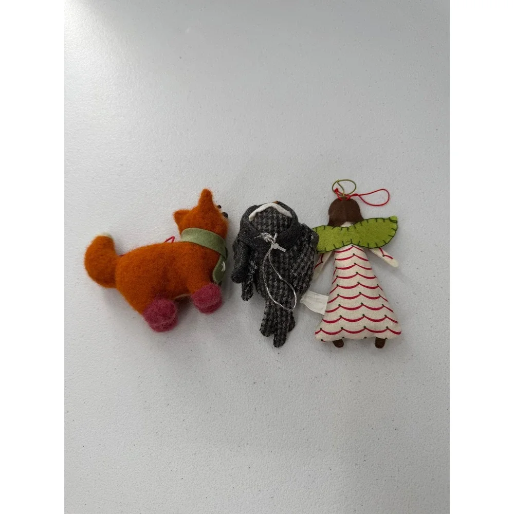 Target Christmas Ornaments Lot 3 Angel Fox Owl Felt Tweed Fabric Holiday Decor